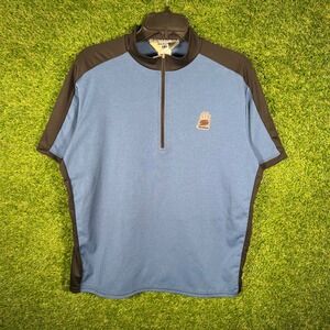 Sugoi Mens Cycling Jersey Large Blue Black Quarter Zip Short Sleeve Bike Shirt